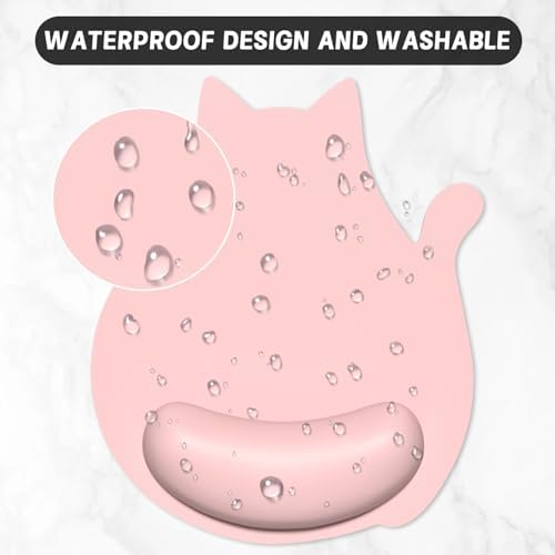 Ergonomic Mouse Pad with Wrist Rest, Cute Cat Memory Foam Padded Pain Relief Non-Slip Wrist Support Mouse Mat for Gaming Work Computer Laptop, Funny Office Supplies Desk Accessory, Pink