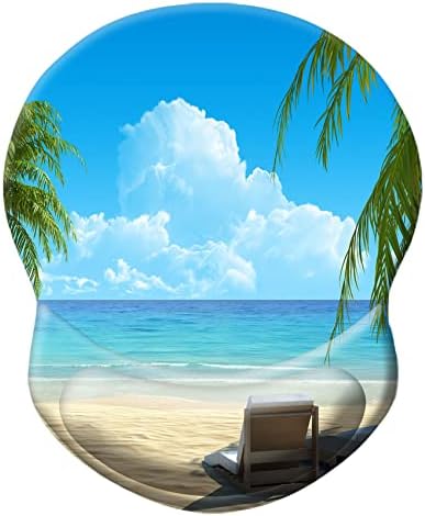 Ergonomic Mouse Pad with Support - Comfortable Wrist Rest, Non-Slip PU Base for Home Office, Studying, Gaming (Beach Seaside)