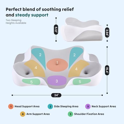Sweetcrispy Cervical Neck Pillow for Neck Pain Relief, Ergonomic Contour Memory Foam Pillow for Side Back & Stomach Sleepers with Cooling Breathable Cover