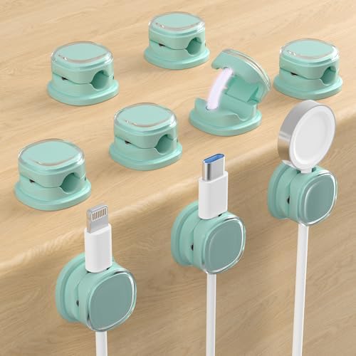 Magnetic Cable Clips, Adjustable Cord Holder Management, Adhesive Wire Keeper Organizer for Home Office Desk Phone PC Car Wall Desktop Nightstand Appliance (9-PCS Cyan)
