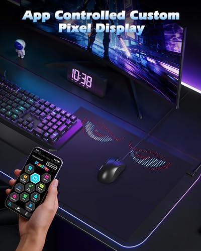 RGB Gaming Mouse Pad – LED Pixel Display with Custom Animations, Tempered Glass, Anti-Slip Base, App Control for Keyboard & Mouse, Multiple Sizes, L 23.5 x 17.8 in,Black