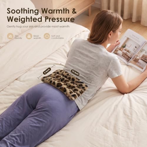 Microwave Heating Pad 6 x 12 Small Heating Pad Microwave, Microwave Bean Bag Heating Pad for Neck and Shoulders, Moist Heat Pack Pillow Warm Compress for Knee, Muscles, Joints, Wrist (Leopard Print)