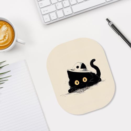 Small Mouse Pad, 6 x 7 Inch, Oval Mini Mouse Pad with Non-Slip Rubber Base for Laptop Wireless Mouse Keyboard Tray Mousepad, Cat Lying Down