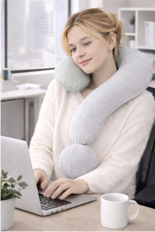 EVOLIVE Question Mark Neck Pillow 15"x24", Velvet Support (Light Grey)