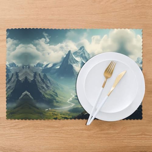 The Stretching Alps Prints High-Grade Placemats 12x18in - 6-Pack Durable Polyester Table Layers for Dining, Hotel, and Party Decor