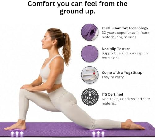 Extra Thick 12mm Exercise Mat, 74" x 26", Non-Slip with a Yoga Strap