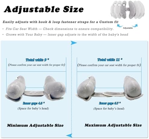 Baby Travel Pillow, Adjustable Head Neck Pillow for Infant Car Seat, Gray