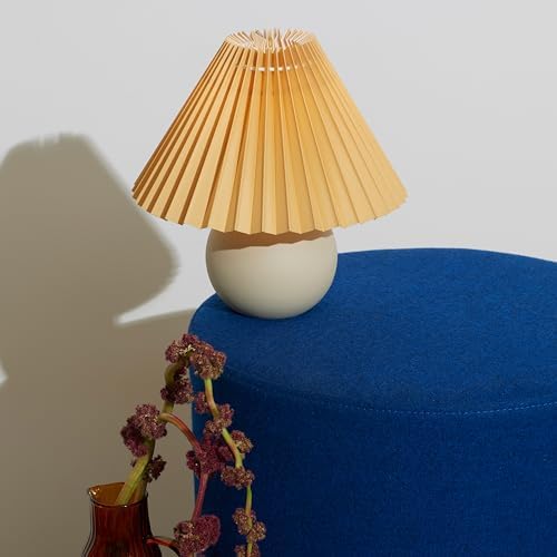 Brightech Serena LED Table Lamp - Small 10" Modern Ceramic Lamp with Pleated Shade for Bedside, Nightstand, Desk - Mini Night Light with Cozy Soft White Light for Living Room, Bedroom - Peach