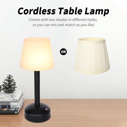 Mr.White Rechargeable Cordless Table Lamp with Fabric Lampshade & Adjustable Poles, 5200mAh Battery Operated Portable Table Light for Patio Restaurant Kitchen Dining (Black)