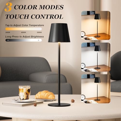 Kakanuo Rechargeable Table Lamp, Cordless Battery Operated Lamps, Black