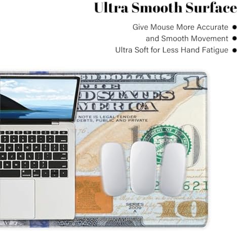 Large Mouse Pad Money 100 Dollar Bill Non-Slip Rubber Long Gaming Desk Mat Big Computer Keyboard Mousepad Waterproof Protector Wristing Pad for Gaming Office Home Decorative 31.5 X 11.8 Inch