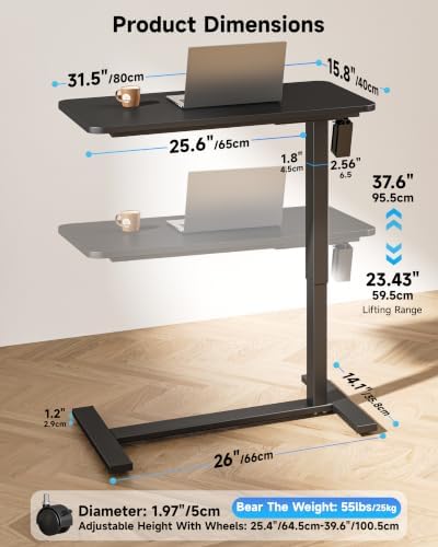 BIZUM Small Electric Standing Desk Bedside Table 31.5 x 15.8 Inch, Black