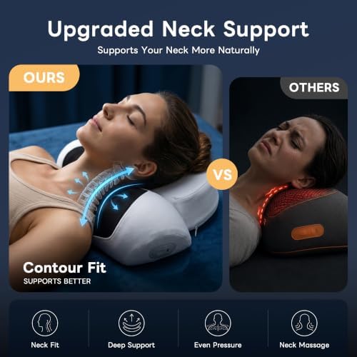 Upgraded 3-in-1 Neck Massager Pillow with Heat, Portable Cordless Neck Massager for Pain Relief Deep Tissue, Rechargeable Pillow Massager for Neck & Shoulder Relaxation (Gray)