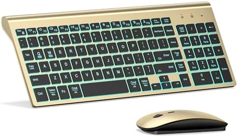 Wireless Backlit Keyboard and Mouse Ultra Slim Combo, TopMate - Gold Black