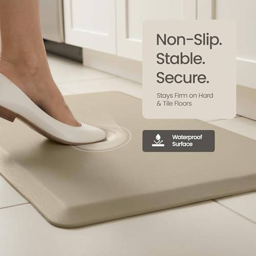 Anti Fatigue Kitchen Mats for Floor | Padded Kitchen Rugs | Non Slip, Cushioned Standing Desk Mat | Waterproof Floor Mat | 17.3" x 28" x 0.47" & 17.3" x 59" x 0.47", Beige, 2-Pack | More Décor