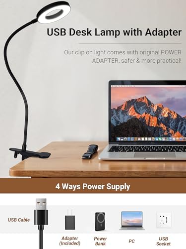 Clip on Lamp,5 Colors+10 Brightness Memory LED Desk Lamp with Clamp Light