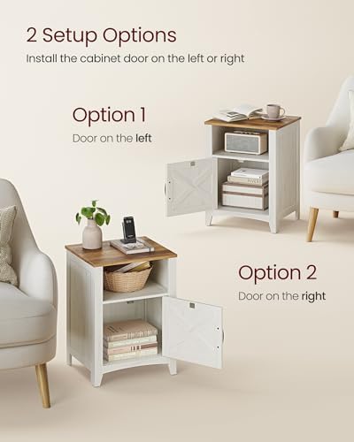 VASAGLE Farmhouse Nightstand with Barn Door, Bedside Table, Set of 2