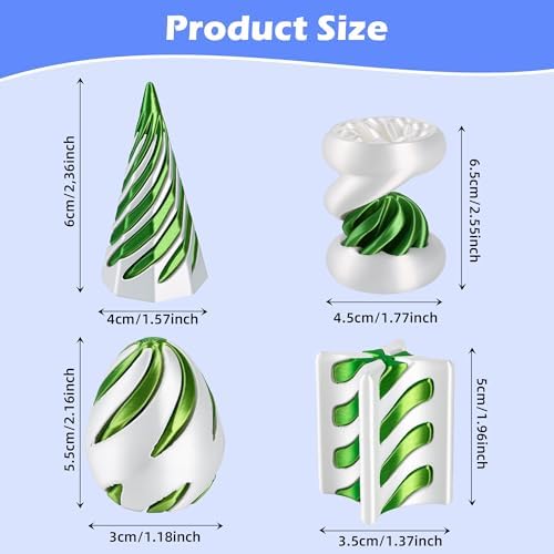 4 Pack Spinning Fidget Toys White Green 3D Printed Desk Decor Set