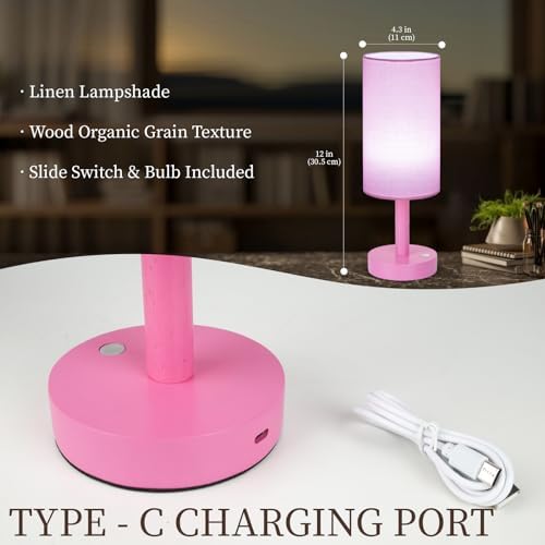 LALISU Cordless Table Lamp, 3 Color Portable Battery Lamp Wood Base Touch