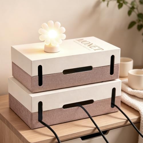2 Pack Book Shape Cable Management Box, Decorative Faux Book Cable Box Organizer & Cable Box Hider for Power Strips and Chargers, Cord Storage Organizer for Desk, Nightstand, Bookshelf