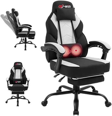 Gaming Chair for Adults with Footrest & Massage Lumbar Support, Ergonomic High Back Gamer Chair, Adjustable Swivel Computer Gaming Chairs with Headrest and Linkage Armrests,Black