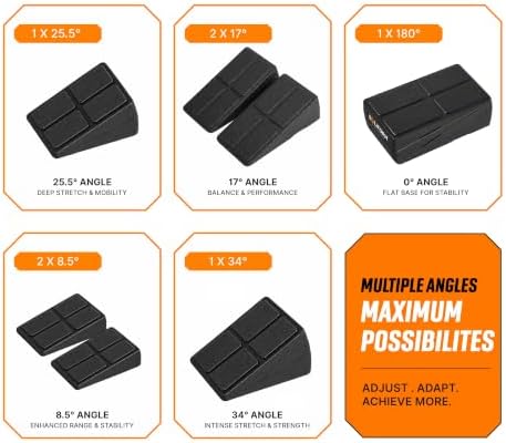 Heel Elevated Squat Wedge Block, 5 Adjustable Angles Weight Lifting Slant Board for Calf Stretching, Adjustable Lightweight Support for Mobility, Weight Lifting, Yoga and Home Gym Exercise