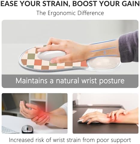 Gel Mouse Pad with Wrist Rest for Mouse Ergonomic Mouse Wrist Rest Non-Slip Silicone Checkered Mousepad with Wrist Support for Computer Desk Gaming Laptop Home Office Desk Accessories Beige Plaid