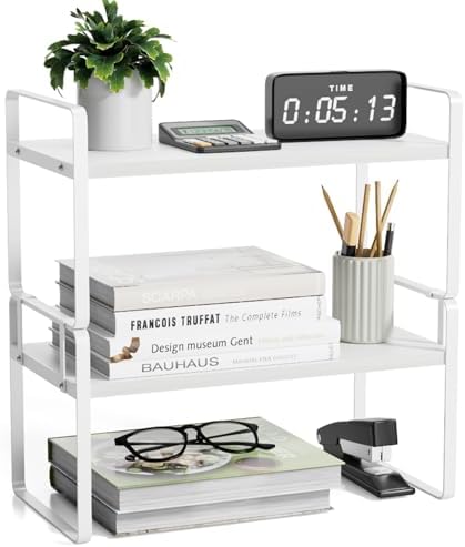 YGYQZ Desk Shelf Organizer, 2-Tier Desktop Bookshelf, White