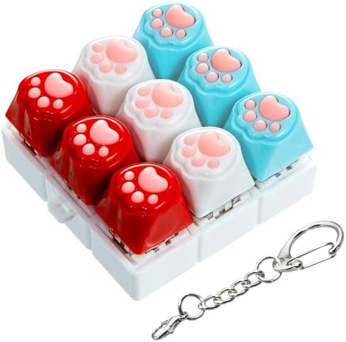 Cat Paw Keyboard Fidget Toy, Red White Blue Keyboard Fidget Keychain 9-in-1 Keyboard Decompression Button Finger Clicker Toys, 4th of July Fidget Toy ADHD Sensory Fidget Toys Stress Relief Gifts