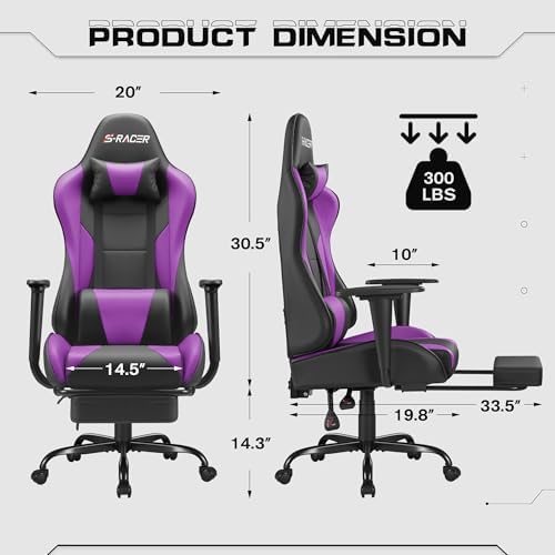Homall Gaming Chairs, Computer Chair with Footrest and Massage Lumbar Support, Height Adjustable Game Chair with Headrest and Swivel Seat (Purple)