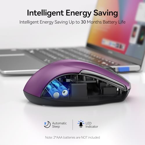 TECKNET Wireless Mouse, BT 5.0/2.4G, Silent 4800 DPI 6 Buttons, Purple