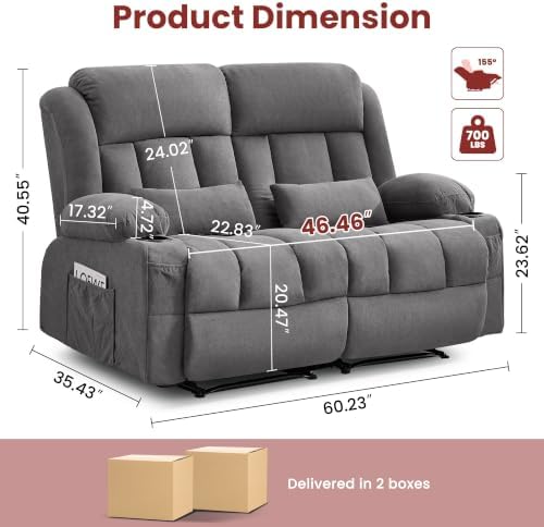 Reclining Loveseat Sofa for Living Room, Ergonomic Backrest with Cup Holders&Side Pockets