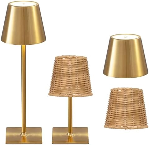 Mr. White Outdoor Waterproof Cordless Set of 2 Rechargeable Portable Top Touch Battery Operated Powered LED Table Lamp Desk Lamp Lights for Restaurant Kitchen Patio Dinner Dining (Gold 2 Pack)