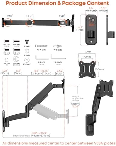 Single Monitor Wall Mount fits 17-32 inch Flat/Curved Screen