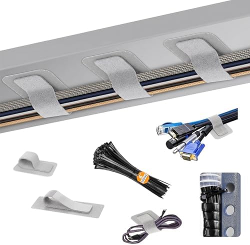 Under-Desk Cable Management Kit: 20 Adhesive & 100 Zip Ties (Grey)