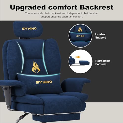 Symino Gaming Chair with Foot Rest, Unique Up/Down Armrests, PU Leather Ergonomic High Back Chair, 155° Recline Solid Color Computer Desk Chair, Blue