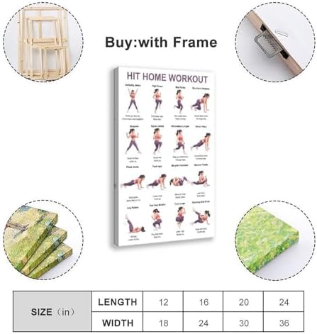 Home Workout Full Body No Equipment Cardio Chart 16 Exercises Canvas Poster Wall Art for Living Room Bedroom Decor Frame 16x24inch
