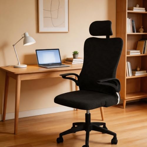 Black Ergonomic Office Chair Cover with Headrest Cover Water-Repellent Stretch 2-Piece Jacquard Office Desk Chair and Headrest Slipcover Cat Scratch Proof Washable