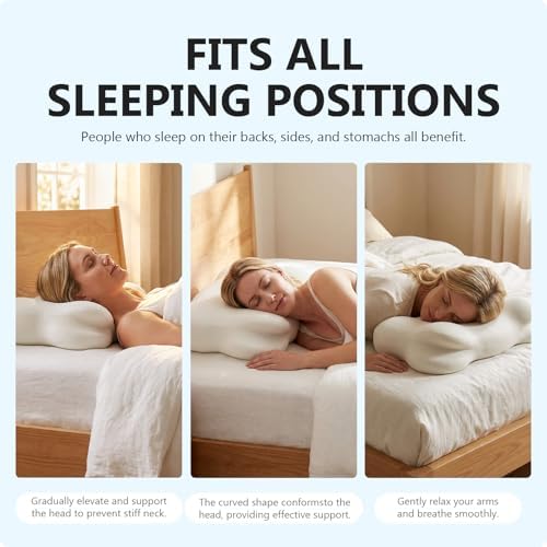 Cloud Pillow, Ergonomic Memory Foam Cervical Neck Support Pillow with Breathable Pillowcase, Adjustable Dual-Height Design for Side Back Stomach Sleepers