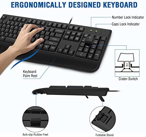 EDJO Wired Keyboard and Mouse Combo,Ergonomic with Palm Rest(2 Pack)