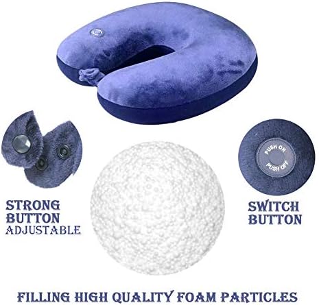 Hooshing Vibrating Neck Pillow Portable Travel Neck Pillow Massage, Navy