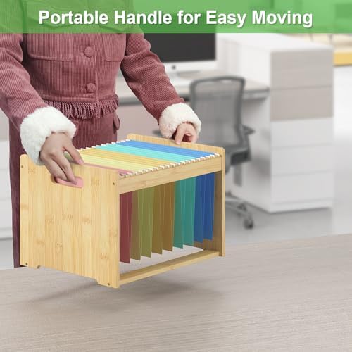 Wisue Essentials Bamboo Hanging File Organizer, Wood File Folder, Nature