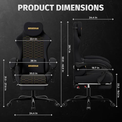 Honeycomb Embossed Gaming Chair with Footrest & Massage Lumbar Support, Adjustable Ergonomic Office Chair for Adults, 300 lbs (Black)