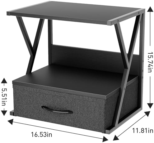 aboxoo Printer Stand for Desk with Storage Drawer, 2 Tier Desktop Or Under Desk Shelf, Multi-Purpose Desks Organizer for Home Office, fit Fax Machine/3D Printer/Scanner, Black