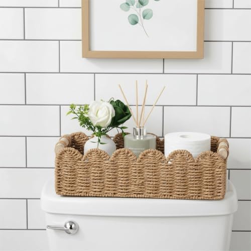 CubesLand Scalloped Toilet Paper Storage Basket W/Handle for Home Decor