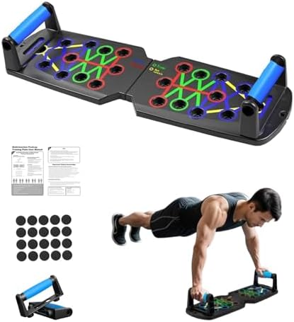 Push Up Board for Men - 15-in-1 Foldable Pushup Board with Push Up Bar, Handles & Bands, Portable Home Gym & Workout Equipment for Chest Exercise, for Teen Boys 16-18 & Gym Lovers