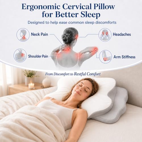 Cervical Neck Pillow for Pain Relief,Memory Foam Ergonomic Pillow