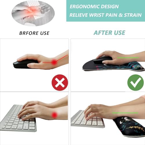 Keyboard Wrist Rest Pad Mouse Pad with Wrist Support Set of 3, Gaming Mousepad with Non-Slip Rubber Base, Ergonomic Memory Foam Mouse Cushion Support for Home Office Laptop Computer, Flowers Grass