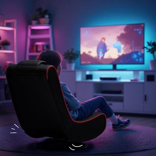 GTPLAYER Floor Gaming Chair Foldable Swivel Floor Chairs for Kids Boys Comfy Video Game Seat with 360° Multipurpose for Gamers, Bedroom or Game Room (Black-Red)