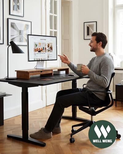42” Monitor Stand with Large Drawer Keyboard Storage,Dark Bamboo